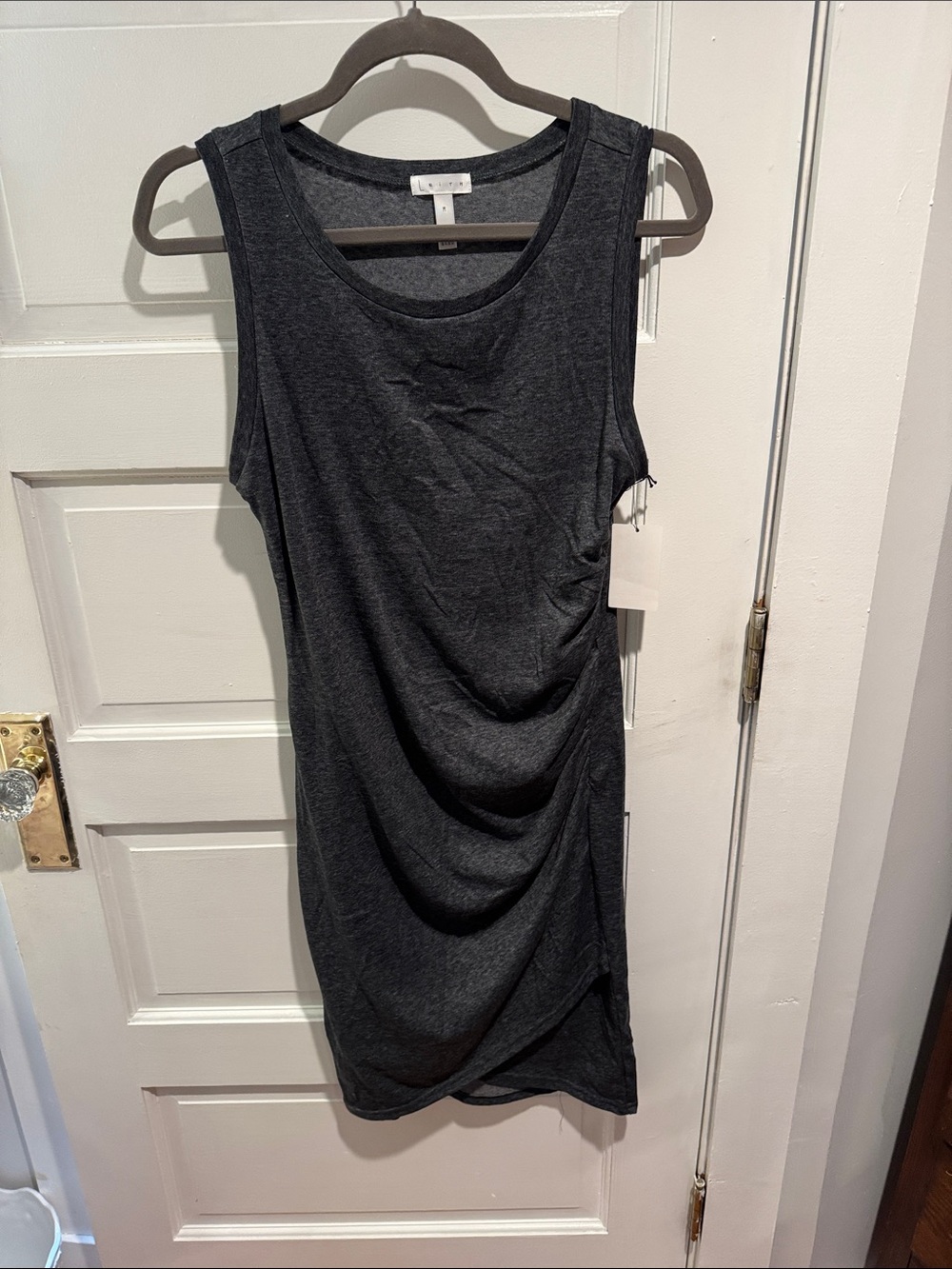 Leith Charcoal Sleeveless Ruched Midi Dress